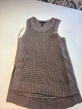 BCBGMaxAzria Sleeveless Open-Knit Tunic in Taupe